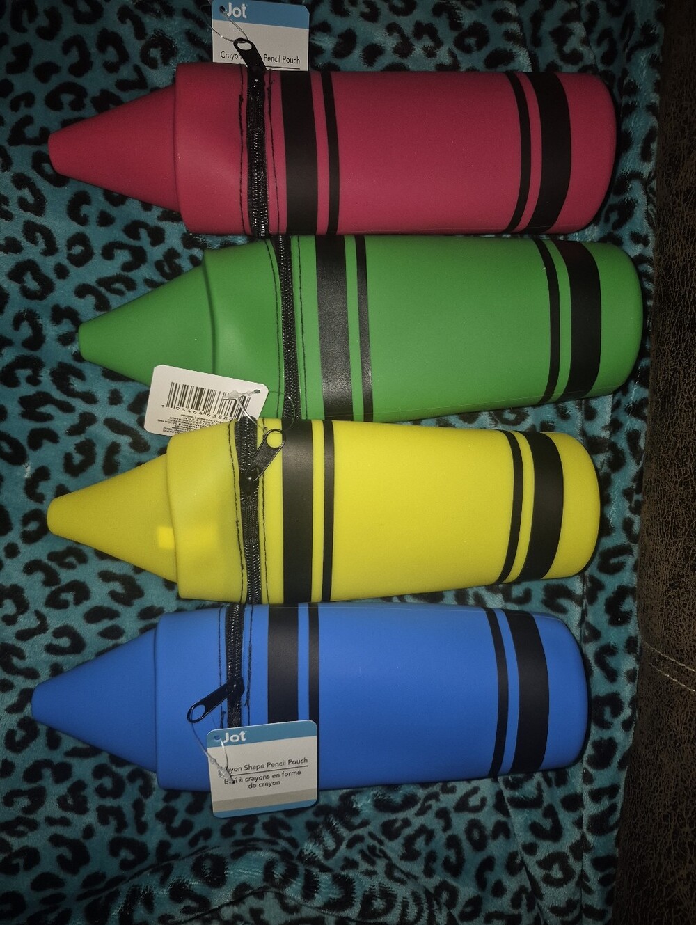 Nwt Jot Crayon-Shaped Pencil Pouches - Pink, Green, Yellow, Blue